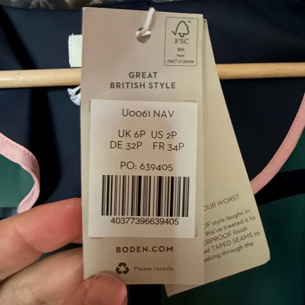 Boden Longline Raincoat Size 2 Petite in Navy Blue NEW - Picture 8 of 9